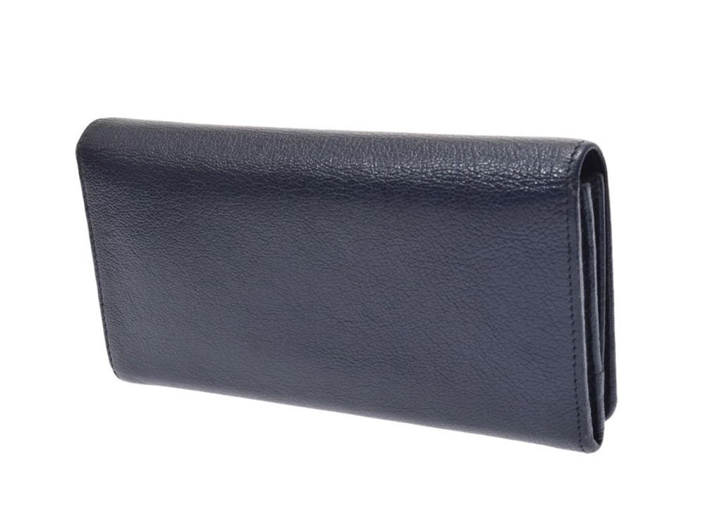 Balenciaga Card Goatskin Lambskin Long Wallet Blue Navy Metallic Money Blue